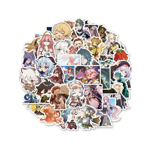 50PCS Cartoon Genshin Impact Character Merchandise Doodle Stickers Exquisite, Stylish, Creative DIY Decorative Decals Suitable for Computer Desks, Guitars, Skateboards, Water Bottles, Stationery Boxes, and Table Surfaces