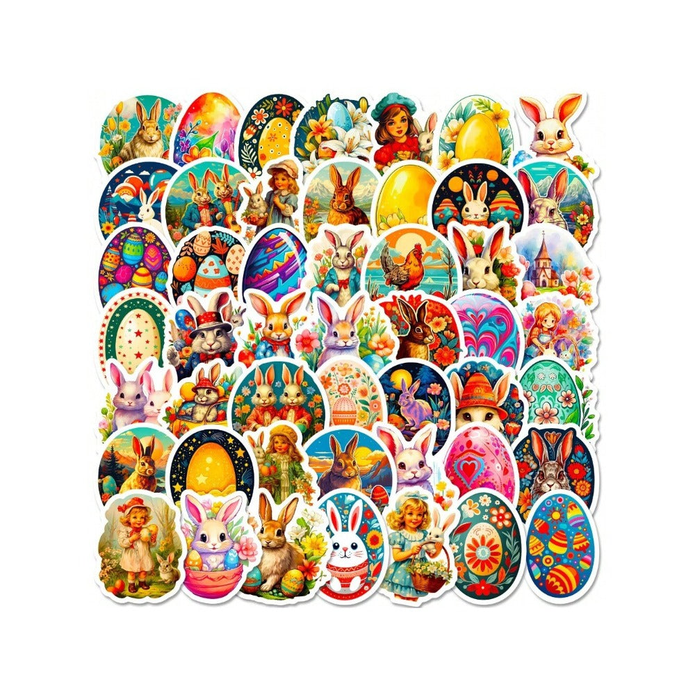 50PCS Cartoon Easter Bunny Doodle Stickers Exquisite Creative DIY Decorative Decals Suitable for Laptops, Guitars, Skateboards, Helmets, Desktops, and Stationery Boxes