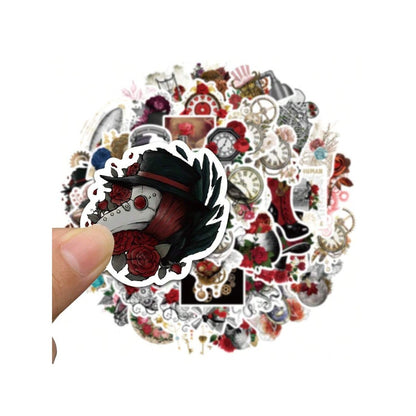 50PCS Steampunk Style Cartoon Deep Rose Graffiti Stickers Exquisite Fashion Creative DIY Decorative Sticker Decals Suitable for Notebooks, Helmets, Guitars, Skateboards, Stationery Boxes, and Desktops
