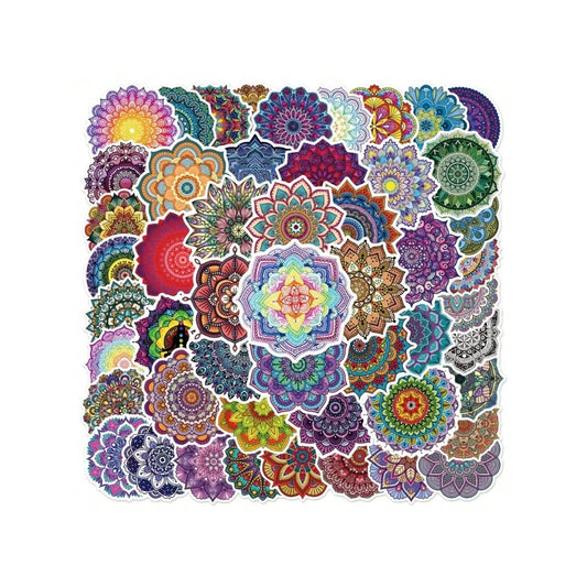 50PCS Cartoon Retro Art Mandala Flower Doodle Stickers Exquisite Fashion Creative DIY Journal Decorative Decals Suitable for Skateboards, Guitars, Mugs, Refrigerators, Laptops, and Stationery Boxes