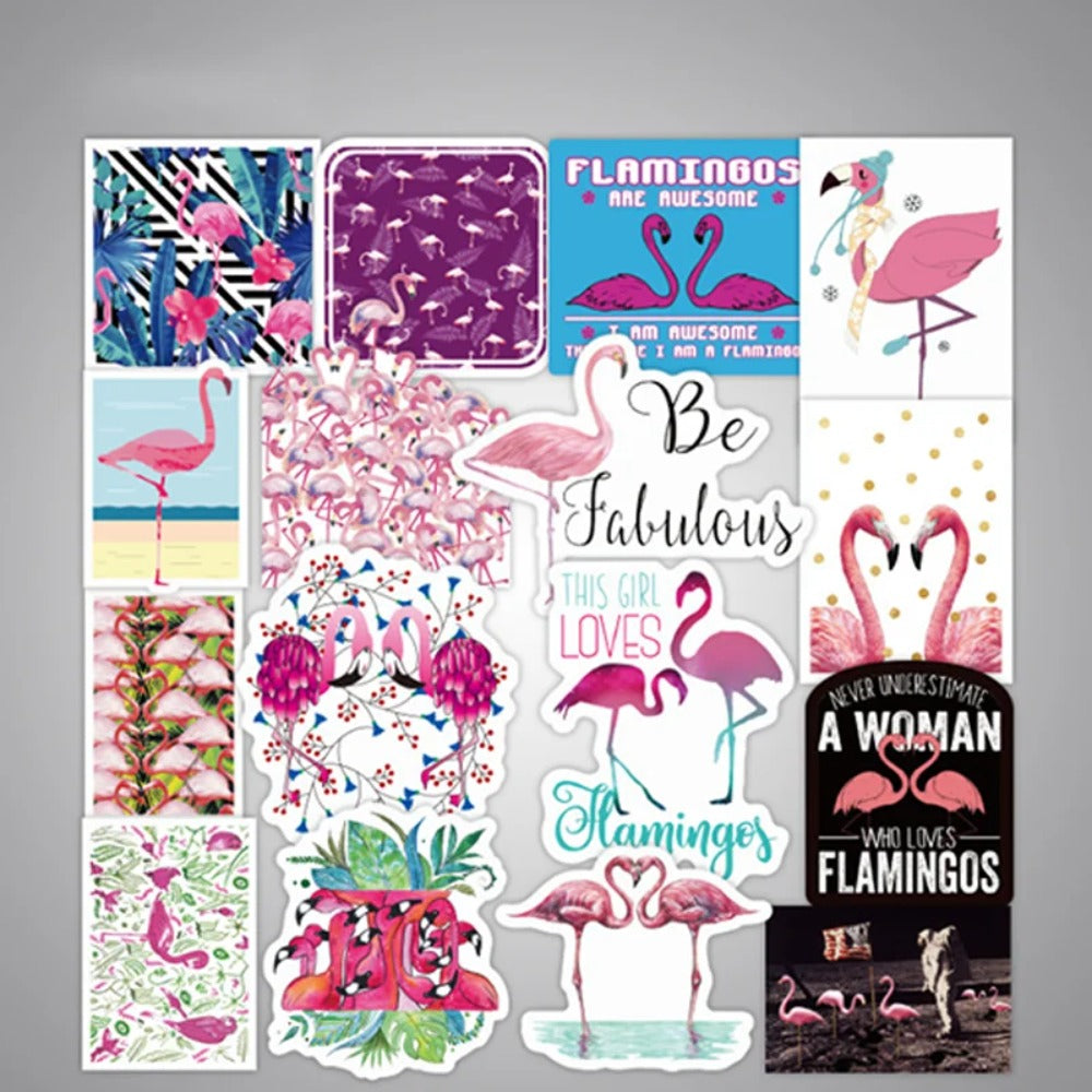 50PCS Cartoon Flamingo Adorable Doodle Stickers for Suitcases, Travel, Computers, Skateboards, Water Bottles, Stationery Boxes, and Creative Journaling