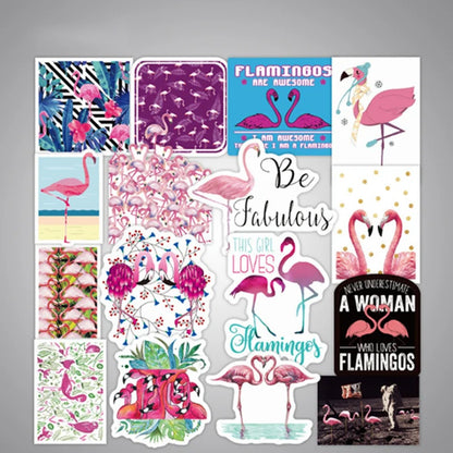 50PCS Cartoon Flamingo Adorable Doodle Stickers for Suitcases, Travel, Computers, Skateboards, Water Bottles, Stationery Boxes, and Creative Journaling