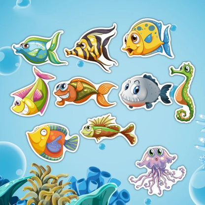 50PCS Cartoon Marine Creature Doodle Stickers Perfect for Water Bottles, Helmets, Guitars, Skateboards, Laptops, Stationery Boxes Exquisite Creative Desktop Decals