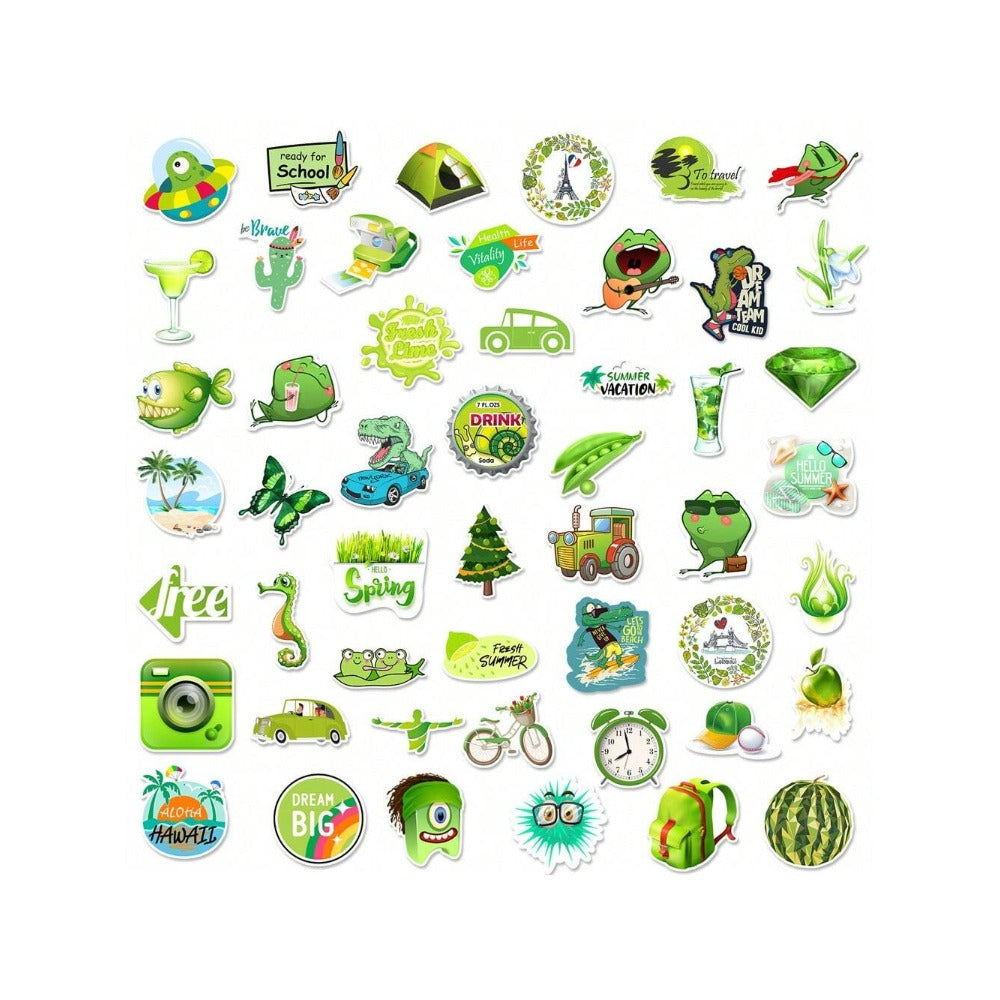 50PCS Cartoon Green Fresh Series Doodle Stickers Exquisite, Fashionable, Creative DIY Journal Decorations Suitable for Cups, Helmets, Skateboards, Pencil Cases, and Desktops