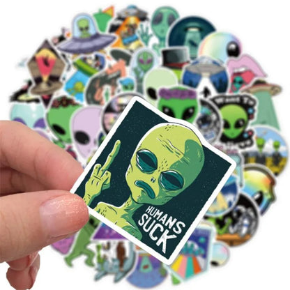 50PCS Cartoon Alien Doodle Stickers Exquisite, Fashionable, Creative DIY Decorative Decals Perfect for Journaling, Suitcases, Laptops, Phone Cases, and Stationery Boxes