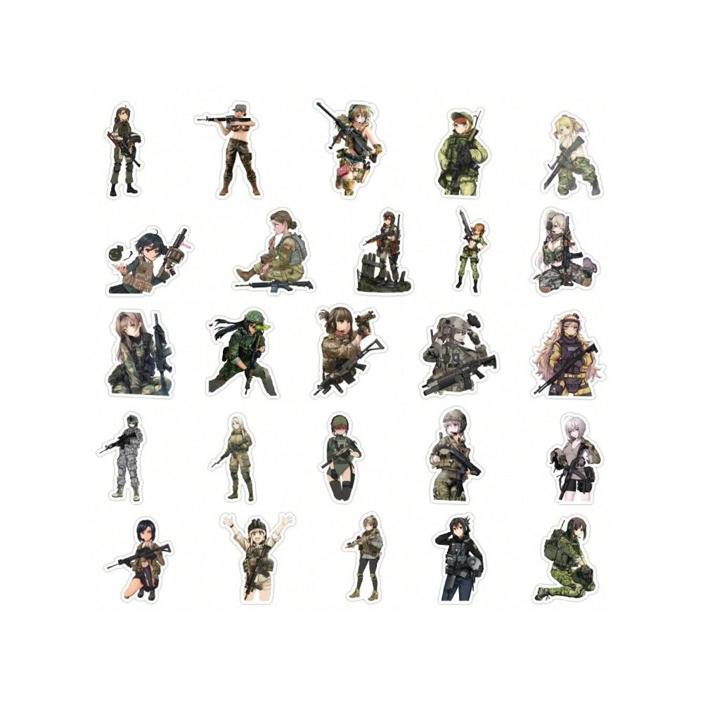 50PCS Cartoon Camouflage Military Girl Graffiti Stickers Exquisite Fashion Creative DIY Journal Decor Decals Suitable for Skateboard Helmets, Refrigerators, Guitars, Stationery Boxes, and Desktops