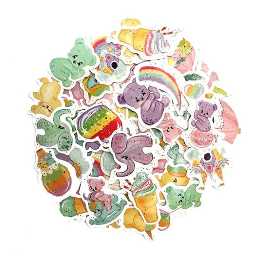 50PCS Colorful Fashion Cartoon Cute Rainbow Bear Animal Doodle Stickers Exquisite Fashion Creative DIY Journal Decorative Decals Suitable for Diaries, Suitcases, Laptops, Phone Cases, and Stationery Boxes