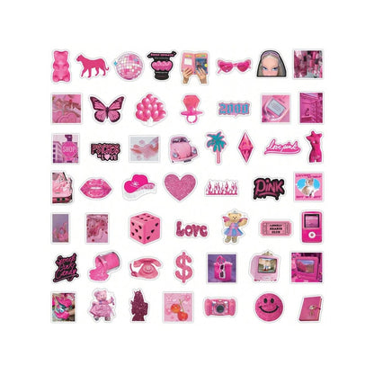 50PCS Cartoon Barbie Pink Doodle Stickers Exquisite Creative Decorative Stickers for Notebooks Suitable for Laptops, Suitcases, Desktops, and Stationery Boxes