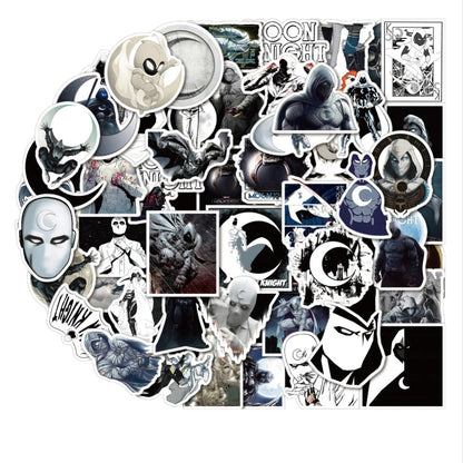 50PCS Moon Knight Anime-Inspired Stickers - Lunar Vigilante Doodle Decals for Dissociative Identity Journals, Nocturnal Justice Logs & Crescent Mythology Projects