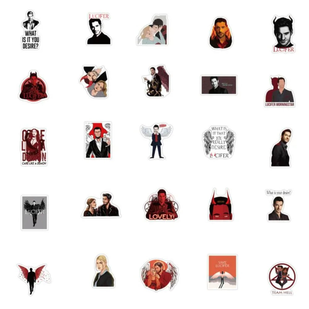 50PCS New Lucifer TV Series Graffiti Stickers for Suitcases, Skateboards, Water Bottles, Helmets, Guitars, and More Exquisite DIY Journal Decorative Decals