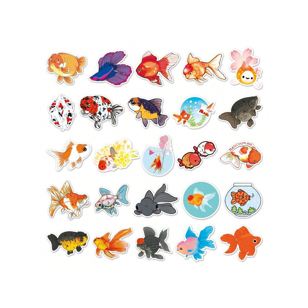 50PCS Cute Cartoon Goldfish Ornamental Fish Doodle Stickers Exquisite DIY Fashion Decals for Luggage, Laptops, Water Bottles, Skateboards, Helmets, and Stationery Cases
