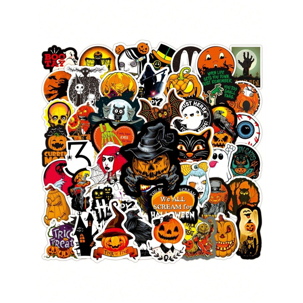 50PCS Cartoon Retro Halloween Decor Pumpkin Ghost Spooky Graffiti Stickers for Skateboards, Water Bottles, Helmets, Stationery Boxes, and Beautiful Desktop Decor Decals