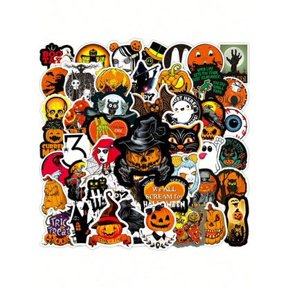 50PCS Cartoon Retro Halloween Decor Pumpkin Ghost Spooky Graffiti Stickers for Skateboards, Water Bottles, Helmets, Stationery Boxes, and Beautiful Desktop Decor Decals