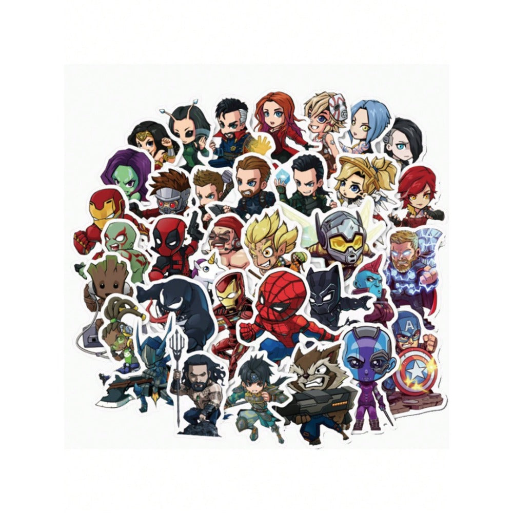 50PCS Cartoon Superhero Doodle Stickers Exquisite, Stylish, Creative DIY Journal Decorations Perfect for Mugs, Helmets, Skateboards, and Stationery Cases