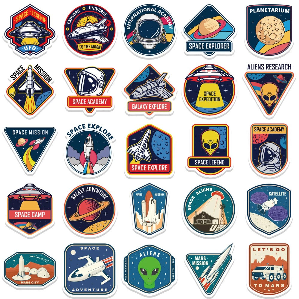 52PCS Cartoon Space Astronaut Pattern Doodle Stickers Exquisite Creative Fashion DIY Decorative Sticker Decals Suitable for Helmets, Skateboards, Guitars, Bags, Water Bottles, and Stationery Cases