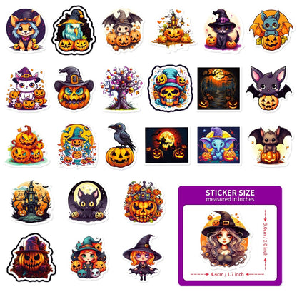 50PCS Cartoon Halloween Trick-or-Treat Pumpkin Doodle Stickers Exquisite, Stylish, Creative DIY Holiday Journal Decorations Suitable for Skateboards, Guitars, Laptops, Helmets, and Stationery Boxes
