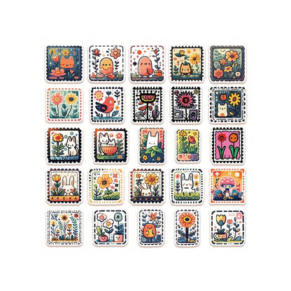 50PCS Cartoon Cute Stamp Doodle Stickers Exquisite Creative DIY Journal Decorative Decals Suitable for Phone Cases, Laptops, Skateboards, Water Bottles, Helmets, and Stationery Boxes