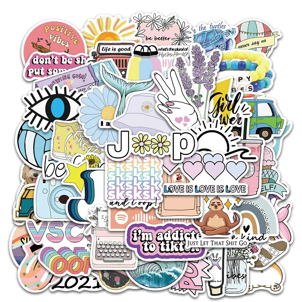 50PCS Trendy Girly Pink Fresh & Cute Doodle Stickers Perfect for Skateboards, Water Bottles, Helmets, Guitars, Exquisite Stationery Boxes, and Desktop Decor Decals