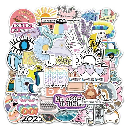 50PCS Trendy Girly Pink Fresh & Cute Doodle Stickers Perfect for Skateboards, Water Bottles, Helmets, Guitars, Exquisite Stationery Boxes, and Desktop Decor Decals