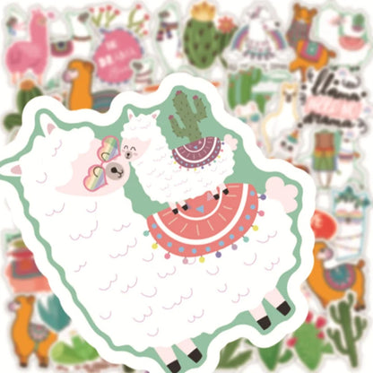 50PCS Cartoon Green Fresh Cute Alpaca Cactus Doodle Stickers Exquisite Fashion Creative DIY Journal Decorative Decals Suitable for Mugs, Helmets, Skateboards, Refrigerators, Stationery Boxes