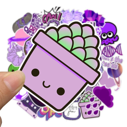 50PCS Purple Fresh Cartoon Cute Doodle Stickers for Suitcases, Laptops, Skateboards, Water Bottles, Helmets, and More Exquisite DIY Desktop Decor Decals