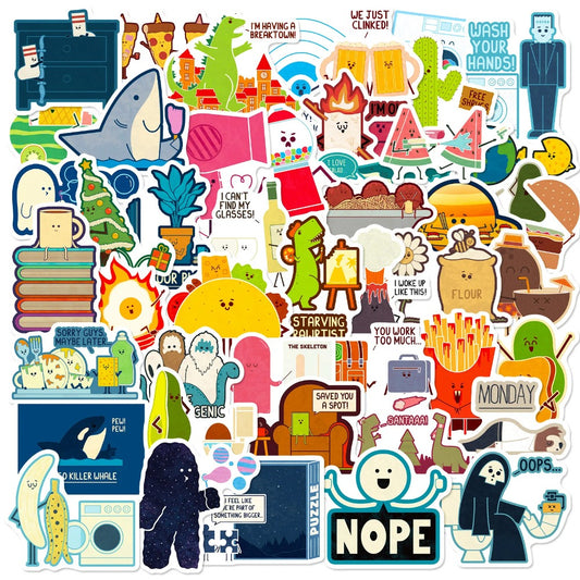 50PCS Cartoon Minimalist Food Girl-Themed Doodle Stickers for Suitcases, Guitars, DIY Scrapbooks, Wall Decals, and Toy Decorations