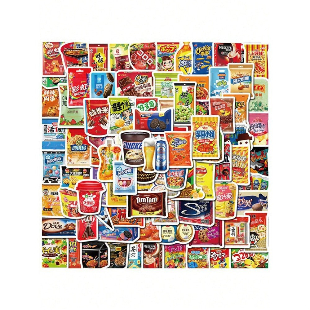 37PCS Cartoon Snack Packaging Doodle Stickers Exquisite, Fashionable, Creative DIY Journal Decorations Suitable for Cups, Helmets, Skateboards, and Stationery Cases