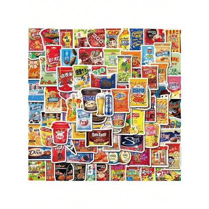 37PCS Cartoon Snack Packaging Doodle Stickers Exquisite, Fashionable, Creative DIY Journal Decorations Suitable for Cups, Helmets, Skateboards, and Stationery Cases