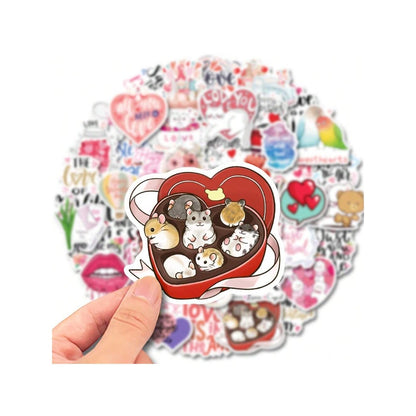 50PCS Valentine's Day Love Romantic Doodle Stickers Exquisite Fashion Creative DIY Journal Decorative Decals Suitable for Refrigerators, Skateboards, Suitcases, Laptops, and Stationery Boxes