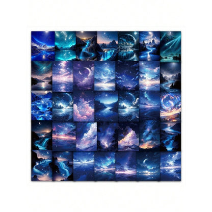 50PCS Dreamy Starry Sky Series Doodle Stickers Space Travel Cartoon Scenery Suitable for Skateboards, Guitars, Water Bottles, Helmets, Stationery Boxes, Desktop Decorations