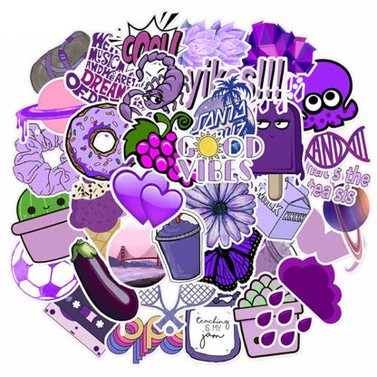 50PCS Purple Fresh Cartoon Cute Doodle Stickers for Suitcases, Laptops, Skateboards, Water Bottles, Helmets, and More Exquisite DIY Desktop Decor Decals