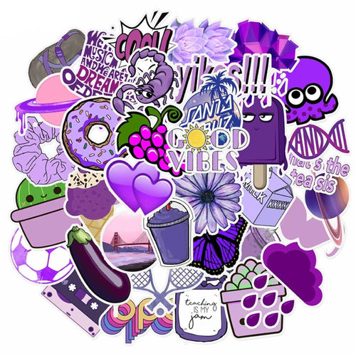 50PCS Purple Fresh Cartoon Cute Doodle Stickers for Suitcases, Laptops, Skateboards, Water Bottles, Helmets, and More Exquisite DIY Desktop Decor Decals