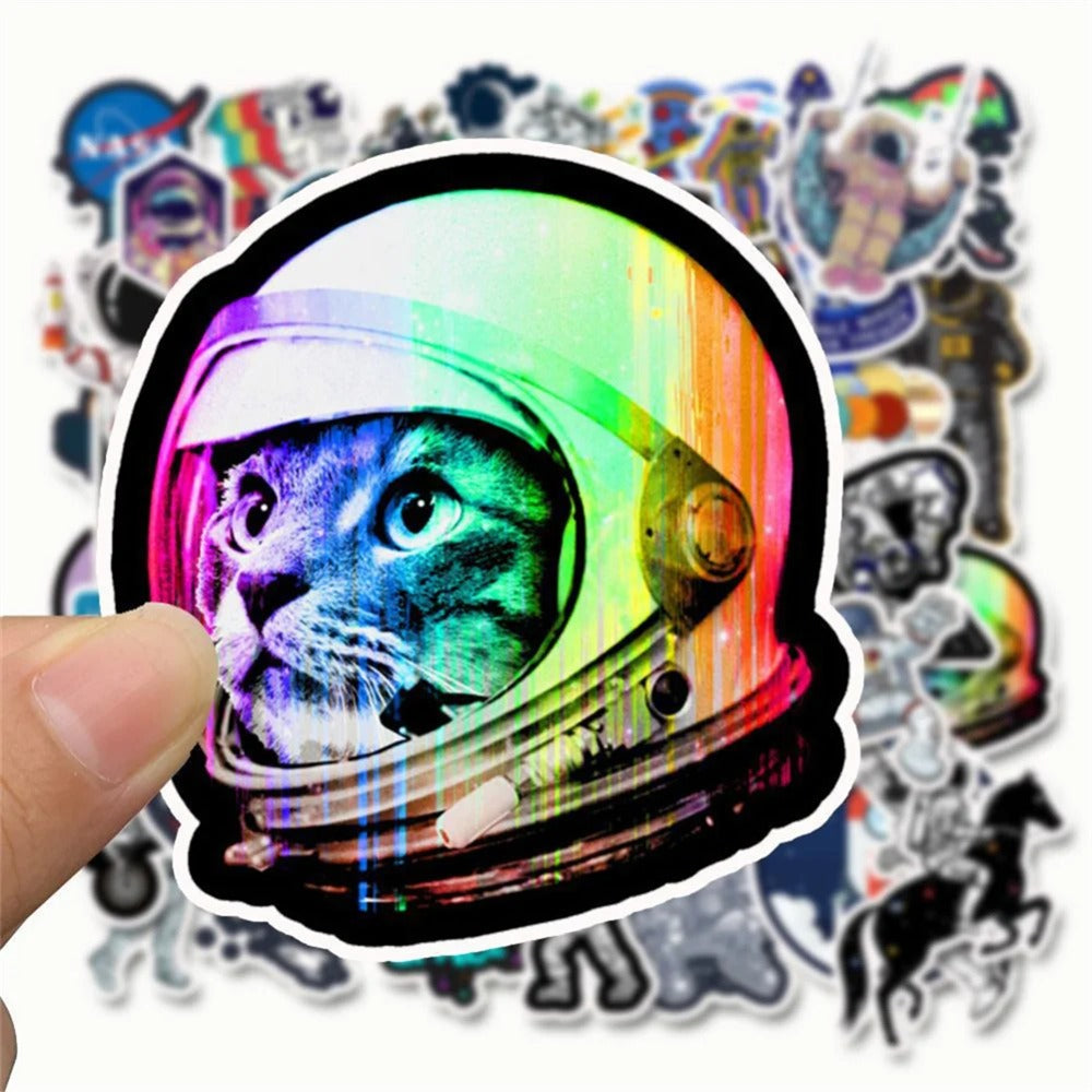50PCS Cartoon Space Astronaut Rocket Universe Doodle Stickers Perfect for Notebooks, Guitars, Helmets, Stationery Boxes, and Desktop Decor