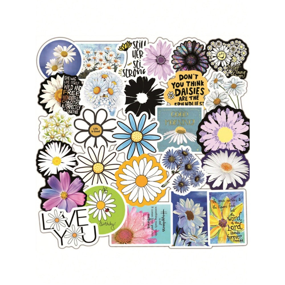 50PCS Yellow Series Fresh Cartoon Daisy Doodle Stickers Exquisite Fashion Creative DIY Journal Stickers Perfect for Water Bottles, Helmets, Skateboards, and Stationery Cases