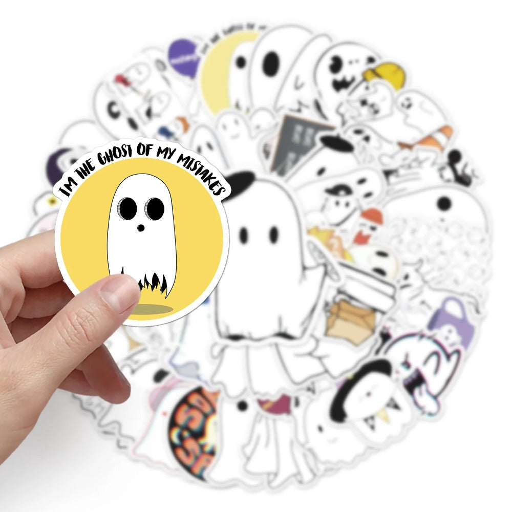 50PCS Cartoon Halloween Spooky Cute Ghost Doodle Stickers for Laptops, Guitars, Skateboards - Stylish Popular Toy Decals
