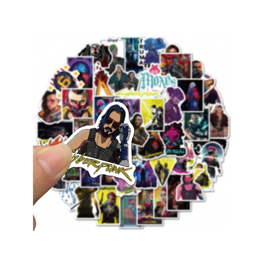 50PCS Cyberpunk 2077 Graffiti Stickers - Stylish & Creative DIY Decorations for Notebooks, Laptops, Skateboards, Helmets, Stationery Boxes, and Desktops