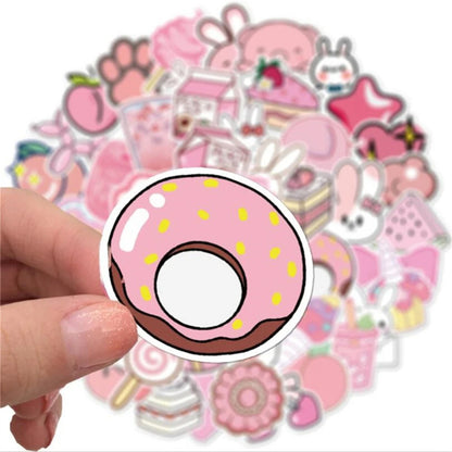50PCS Cartoon Pink Girl Fresh & Cute Doodle Stickers Exquisite Fashion Creative DIY Journal Decorative Decals Suitable for Cups, Helmets, Skateboards, Refrigerators, Guitars, and Stationery Boxes