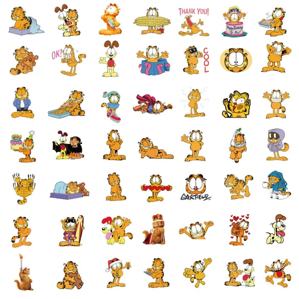 50PCS Adorable Cartoon Garfield Animal Doodle Stickers Perfect for Bags, Skateboards, Water Bottles, Helmets, Guitars, Stationery Boxes Exquisite DIY Desktop Decor Decals