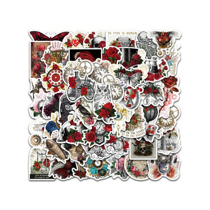 50PCS Steampunk Style Cartoon Deep Rose Graffiti Stickers Exquisite Fashion Creative DIY Decorative Sticker Decals Suitable for Notebooks, Helmets, Guitars, Skateboards, Stationery Boxes, and Desktops