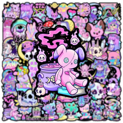 50PCS Pink Gothic Memento Mori Stickers - Sugar-Coated Mortality Decals for Existential Kawaii Journals, Death Denial Deconstruction & Pastel Mortality Maps