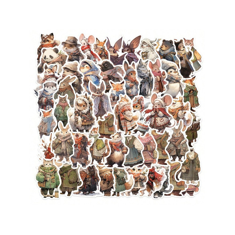 50PCS Winter Forest Illustration Animal Doodle Stickers Exquisite, Stylish, Creative DIY Journal Decorations Suitable for Notebooks, Desks, Luggage, Chairs, Skateboards, and Stationery Cases