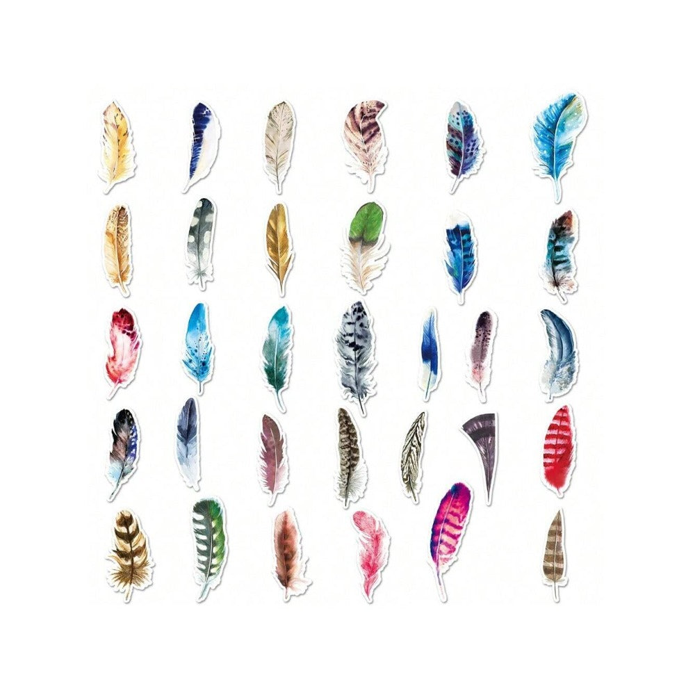 64PCS Cartoon Feather Pattern Doodle Stickers Exquisite and Stylish DIY Journal Decorative Decals Suitable for Suitcases, Desks, Laptops, and Stationery Cases
