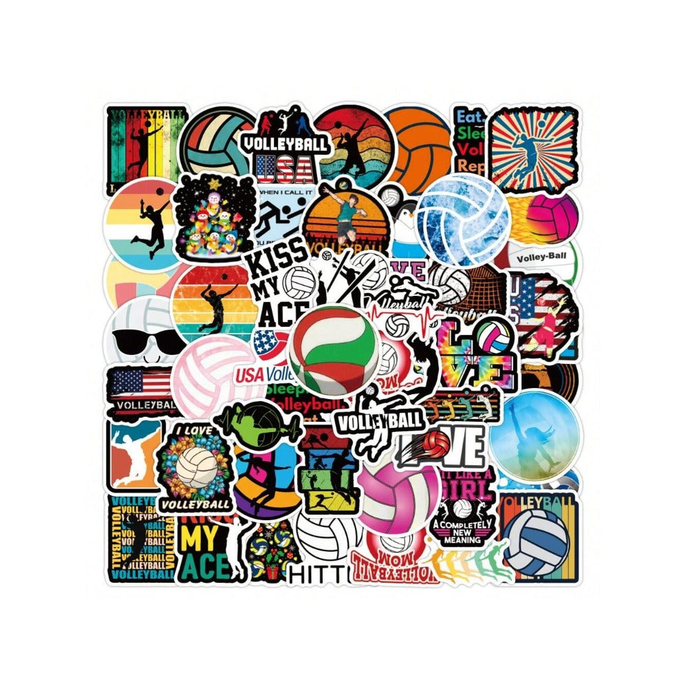 50PCS Cartoon Volleyball Sports Doodle Stickers Exquisite, Fashionable, Creative DIY Decorative Decals Suitable for Skateboard Helmets, Guitars, Refrigerators, Water Cups, Stationery Boxes, and Desktops