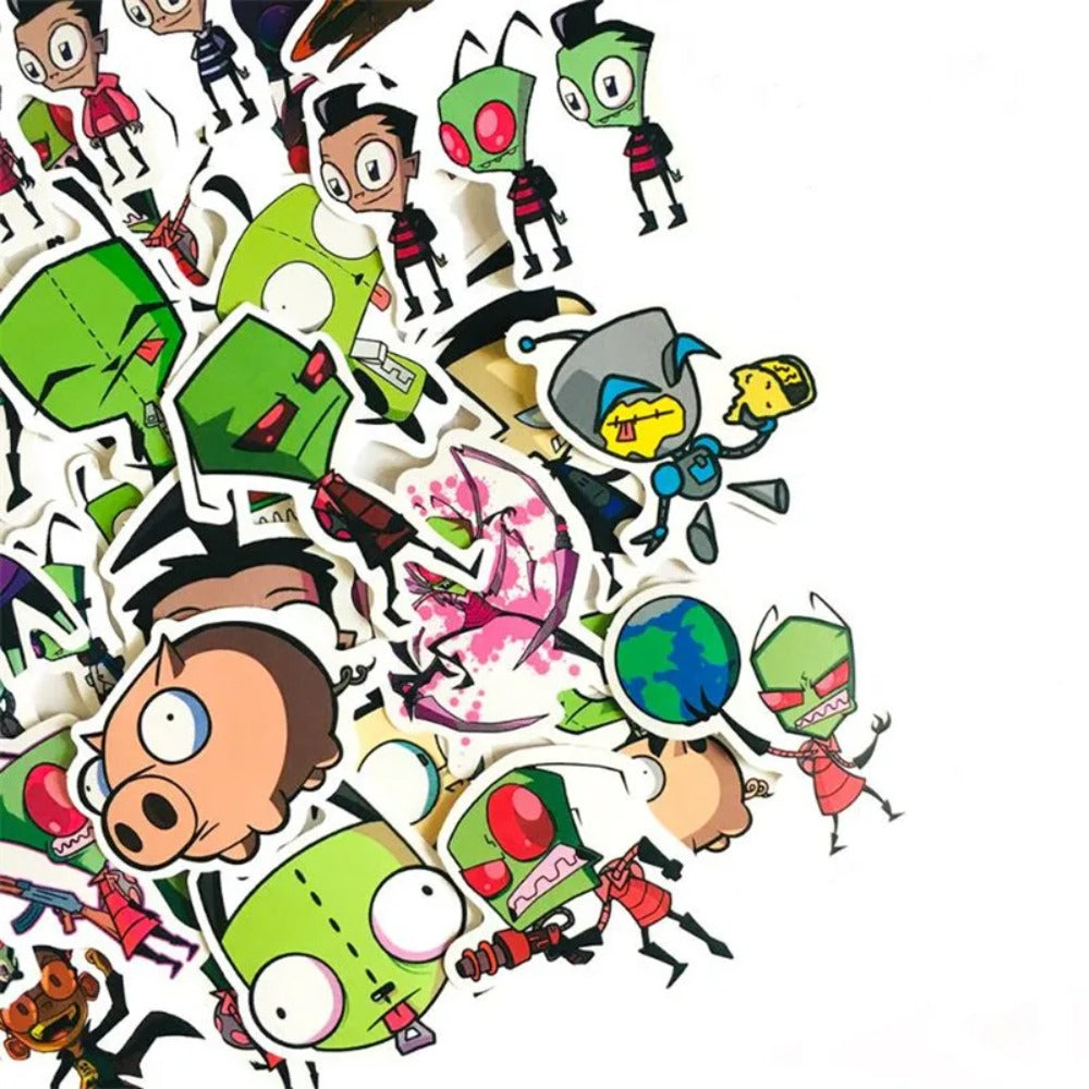 50PCS Cute Cartoon Green Alien Doodle Stickers Exquisite, Fashionable, Creative DIY Journal Decorations Suitable for Cups, Helmets, Skateboards, and Stationery Boxes