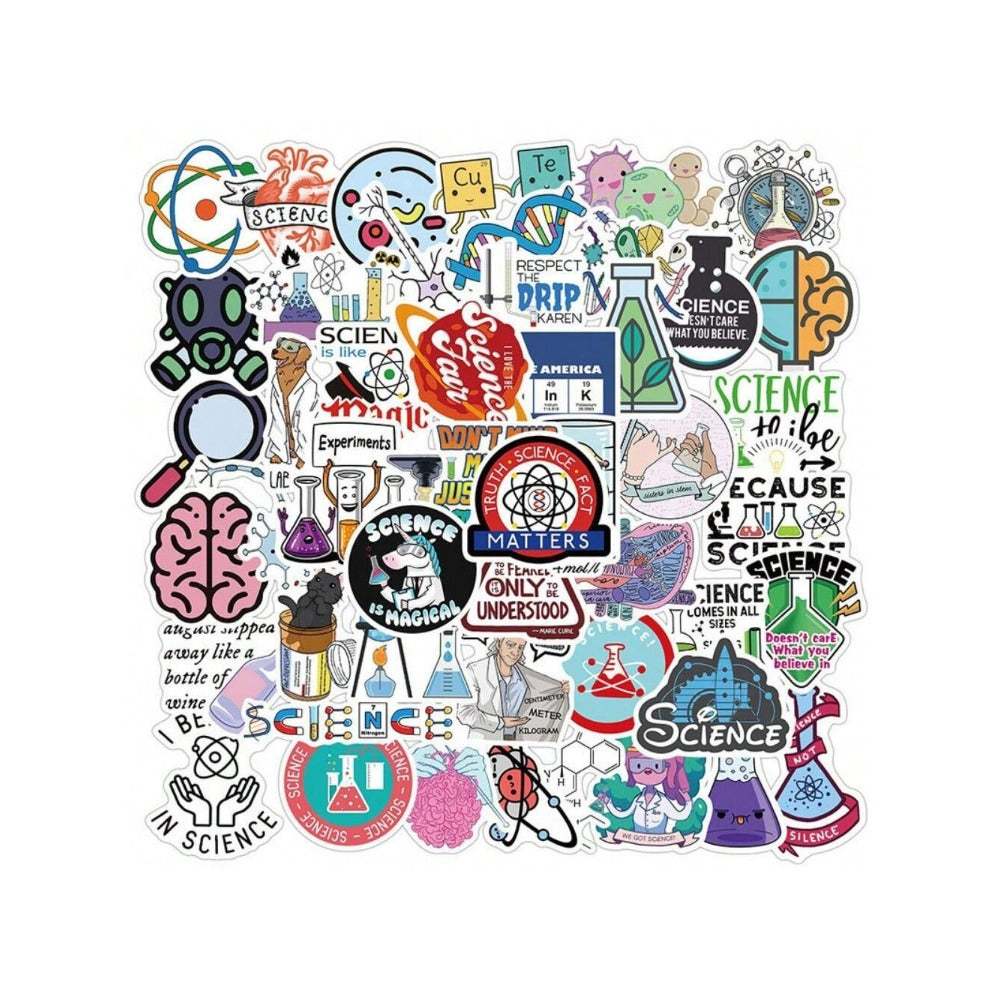 50PCS Fun Doodle Stickers for Laboratory Physics and Chemistry Experiments Perfect for Decorating Suitcases, Laptop Cases, Phone Cases, and Stationery Boxes