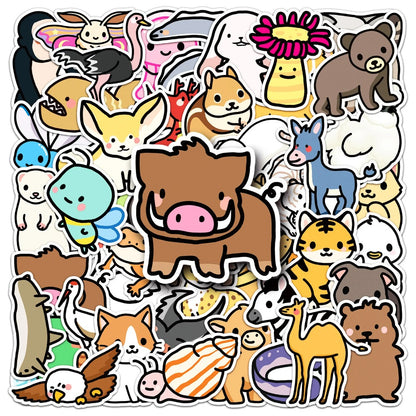 50PCS Cute Animal Doodle Stickers, Cartoon Kawaii Vinyl Decals for Laptop, Journal, Water Bottle, Gift