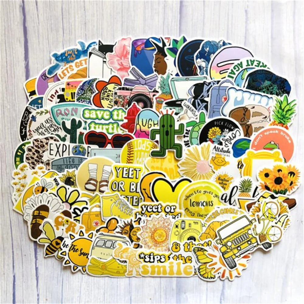 50PCS Cartoon Yellow Fresh Sunflower Doodle Stickers Perfect for journals, suitcases, laptops, water bottles, skateboards, pencil cases, and as exquisite desktop decorative decals.