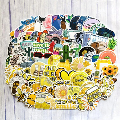 50PCS Cartoon Yellow Fresh Sunflower Doodle Stickers Perfect for journals, suitcases, laptops, water bottles, skateboards, pencil cases, and as exquisite desktop decorative decals.