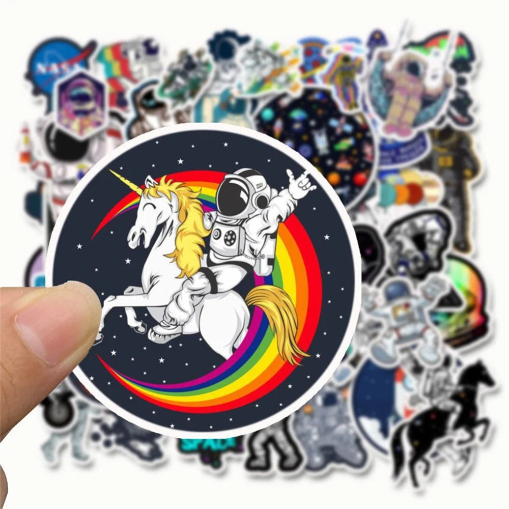 50PCS Cartoon Space Astronaut Rocket Universe Doodle Stickers Perfect for Notebooks, Guitars, Helmets, Stationery Boxes, and Desktop Decor