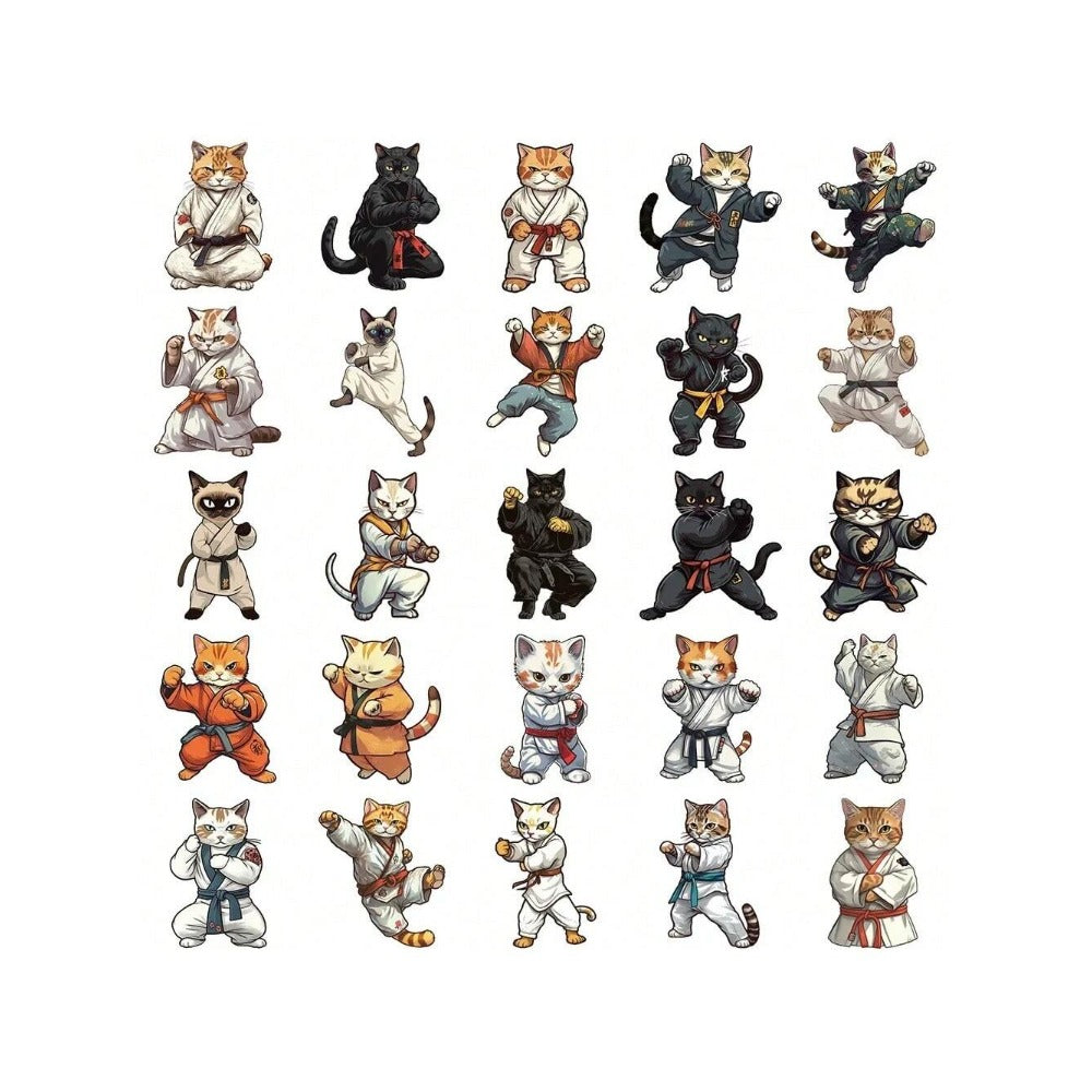 50PCS Cartoon Animal Kung Fu Meow Doodle Stickers Exquisite, Stylish, Creative DIY Journal Decorations Suitable for Notebooks, Phones, Guitars, Helmets, and Stationery Boxes
